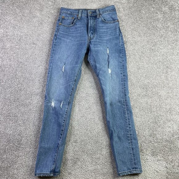 Levi’s 501 Jeans Women’s 24X26 Blue Skinny Mid-Rise Medium Wash Button Fly - Picture 3 of 14